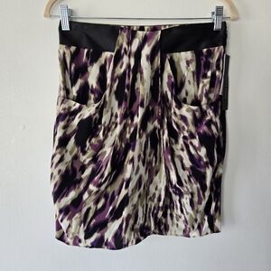 NEW Cynthia Steffe 100% Silk Purple Black Watercolor Faux Wrap Mini Skirt Size 6